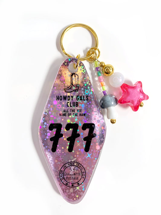 SALE Howdy Girls Club - Angel Number Holographic- Vintage Hotel Handmade Keychain